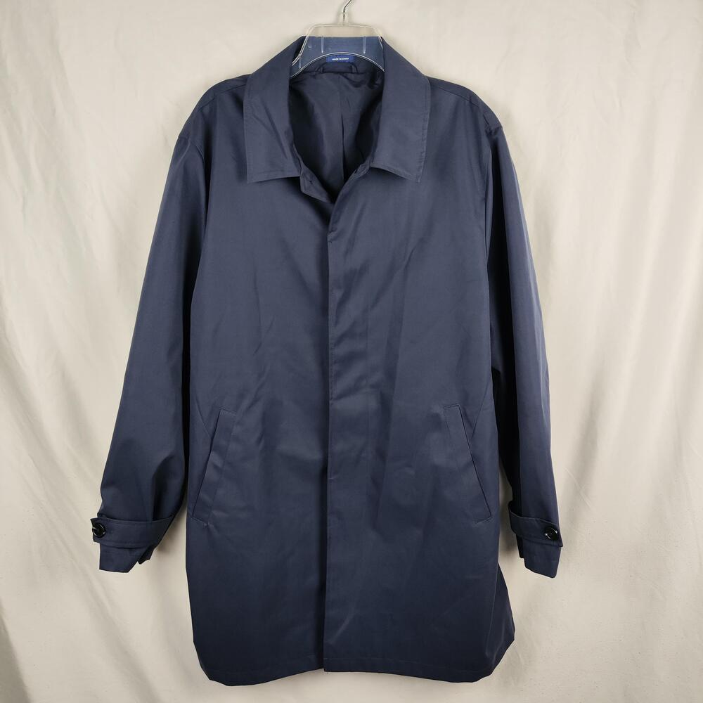 Stafford Rain Coat Mens Large Blue Microfiber Mid Length Single Breasted Coat